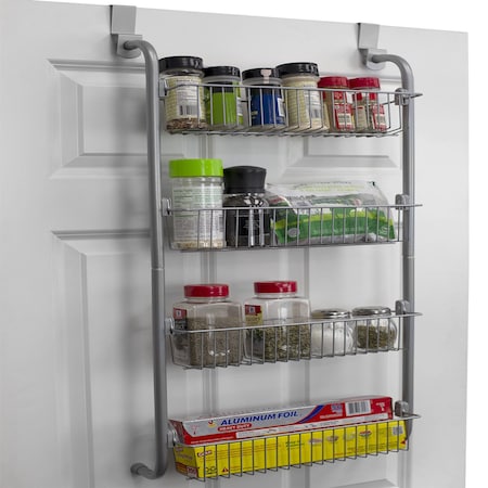 Home Basics Heavy Duty 4 Tier Over the Door Metal Pantry Organizer, Grey BH45975